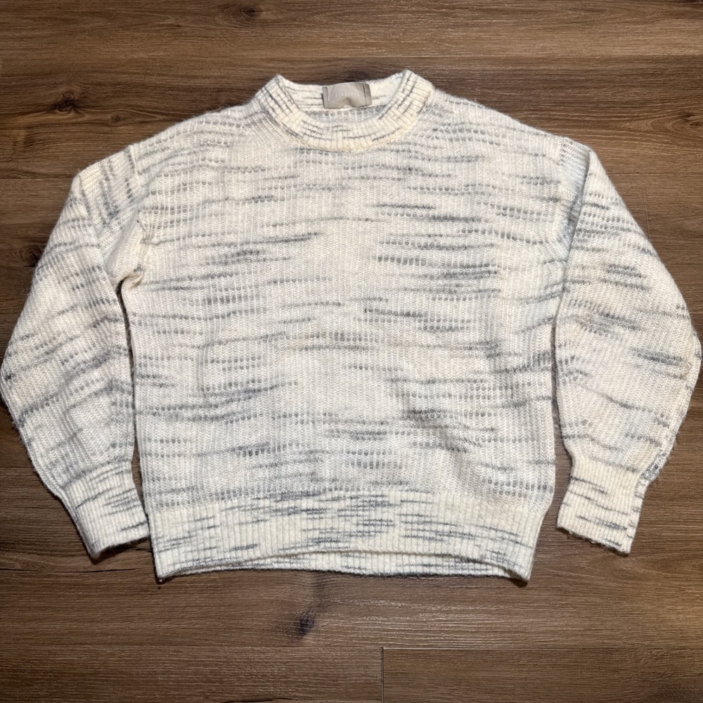 Everlane Cream and Light Gray Marled Crewneck Sweater Size Small